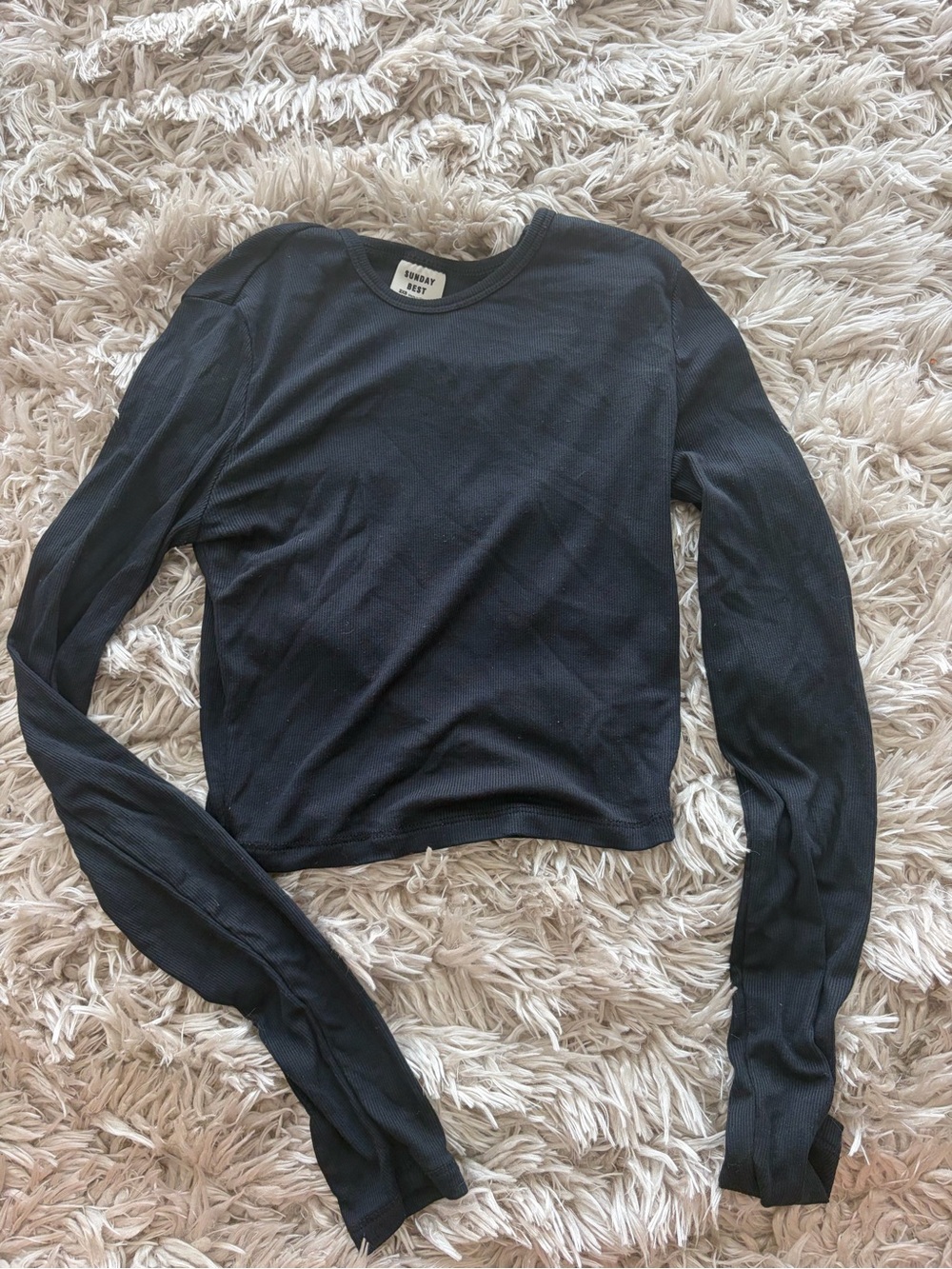 Sunday Best Black Ribbed Long-Sleeve Crop Top